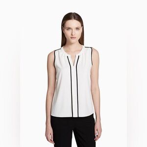 Calvin Klein Black-Trimmed White Blouse